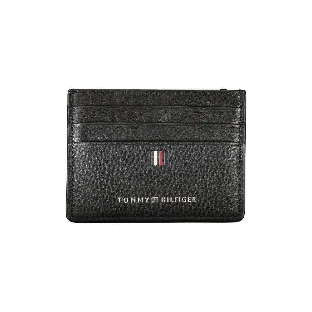 Tommy Hilfiger Men's Sleek Black Leather Card Holder with Contrast Detail