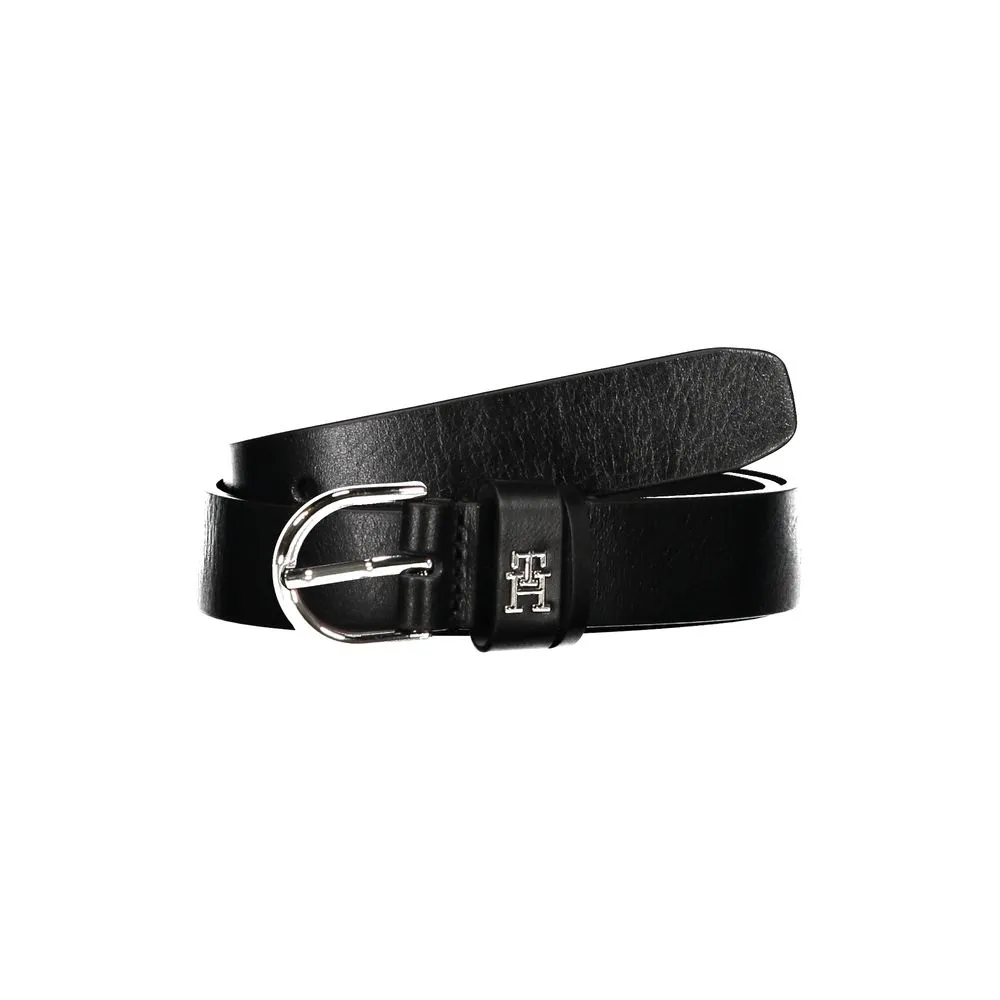 Tommy Hilfiger Women's Elegant Black Leather Belt with Metal Buckle