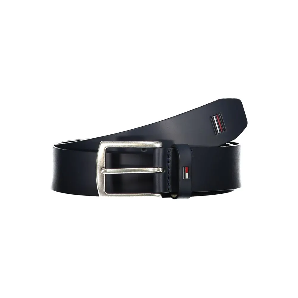Tommy Hilfiger Men's Elegant Blue Leather Belt with Metal Buckle