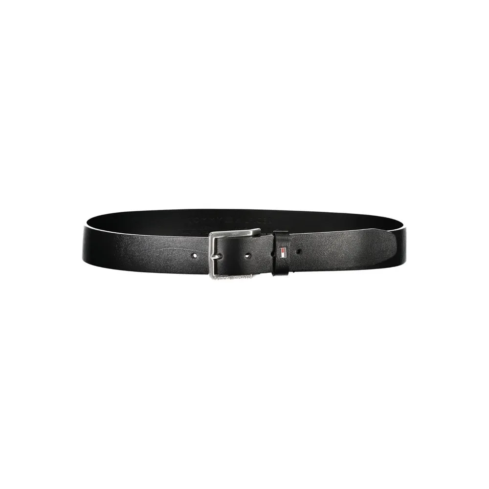 Tommy Hilfiger Men's Elegant Black Leather Belt with Metal Buckle