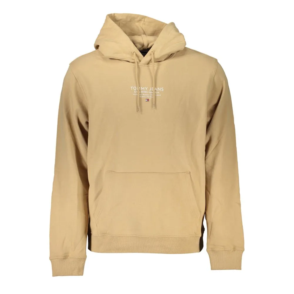 Tommy Hilfiger Men's Beige Cotton Hooded Sweatshirt with Central Pocket