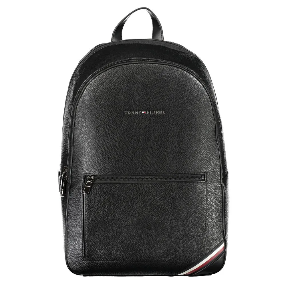 Tommy Hilfiger Men's Elegant Black Urban Backpack with Contrast Details