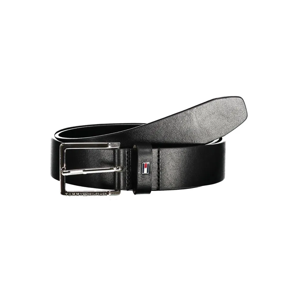 Tommy Hilfiger Men's Elegant Black Leather Belt with Metal Buckle