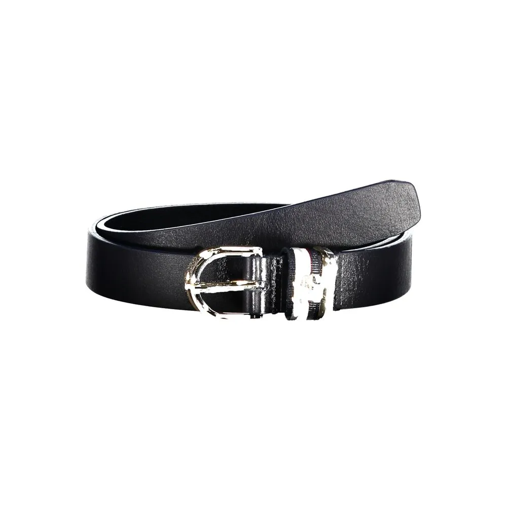 Tommy Hilfiger Women's Elegant Blue Leather Belt with Metal Buckle