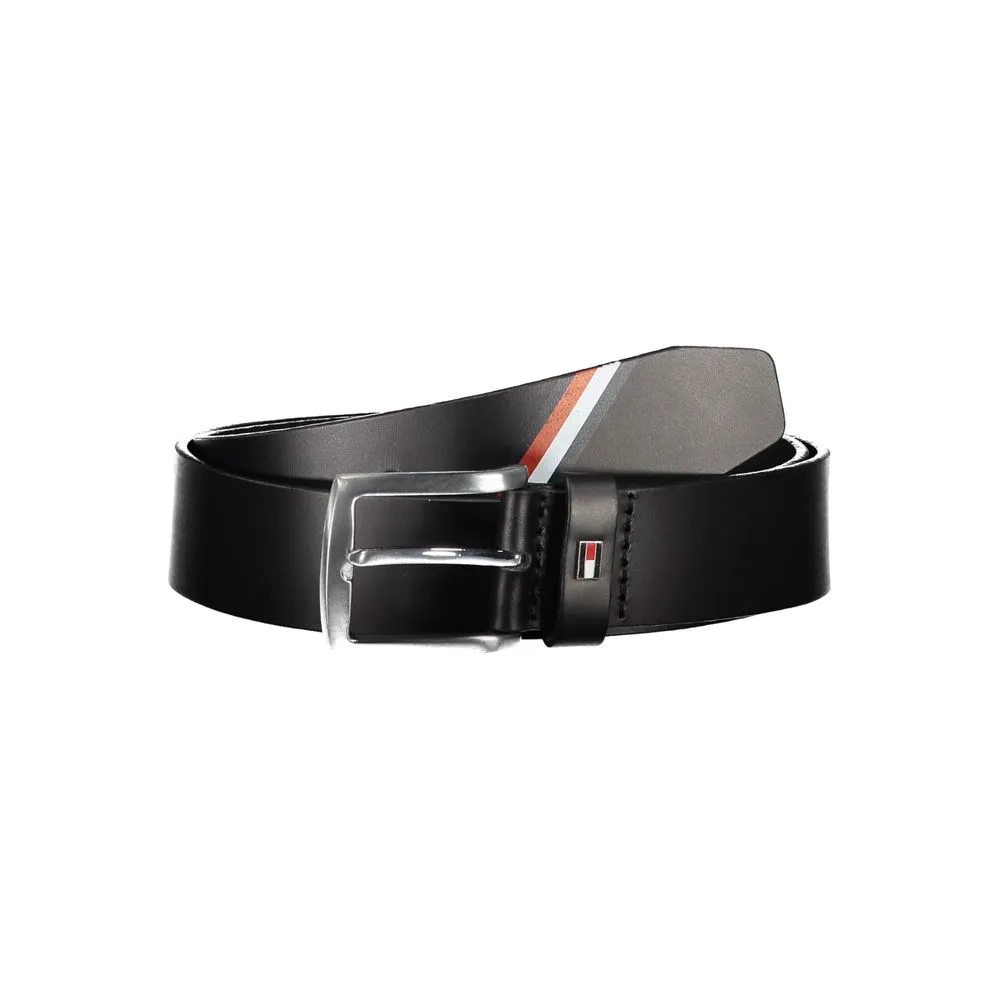 Tommy Hilfiger Men's Elegant Black Leather Belt with Metal Buckle