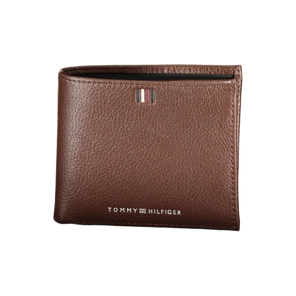 Tommy Hilfiger Men's Sleek Brown Leather Wallet with Contrast Details