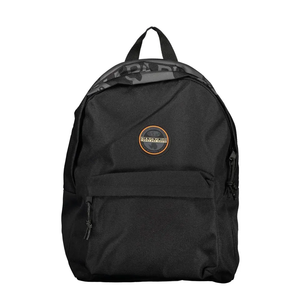 Napapijri Men's Sleek Black Cotton Backpack with Contrasting Details