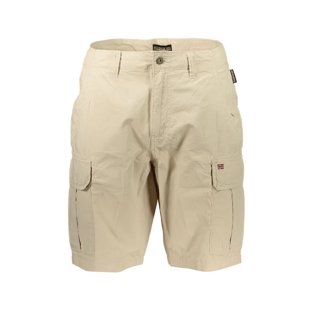 Napapijri Men's Beige Embroidered Bermuda Shorts with Pockets