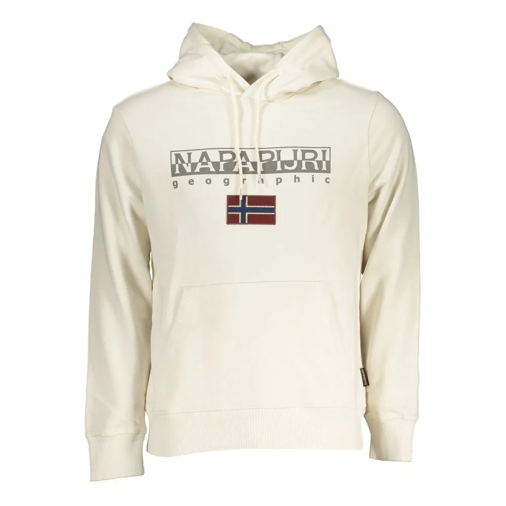 Napapijri Men's Chic White Hooded Cotton Sweatshirt with Contrasts