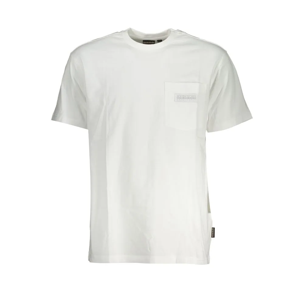 Napapijri Men's Crisp White Cotton Crew Neck Tee with Pocket Detail