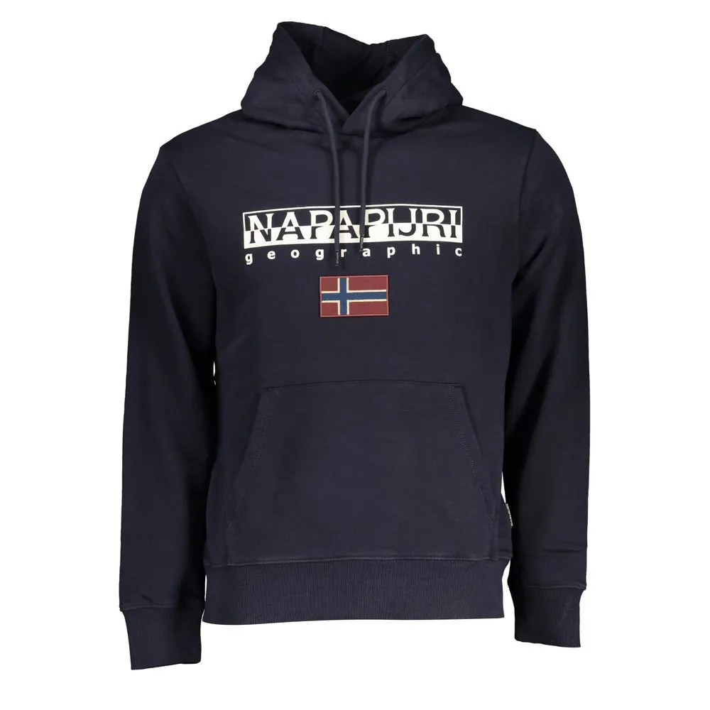 Napapijri Men's Blue Cotton Hooded Sweatshirt with Contrast Details
