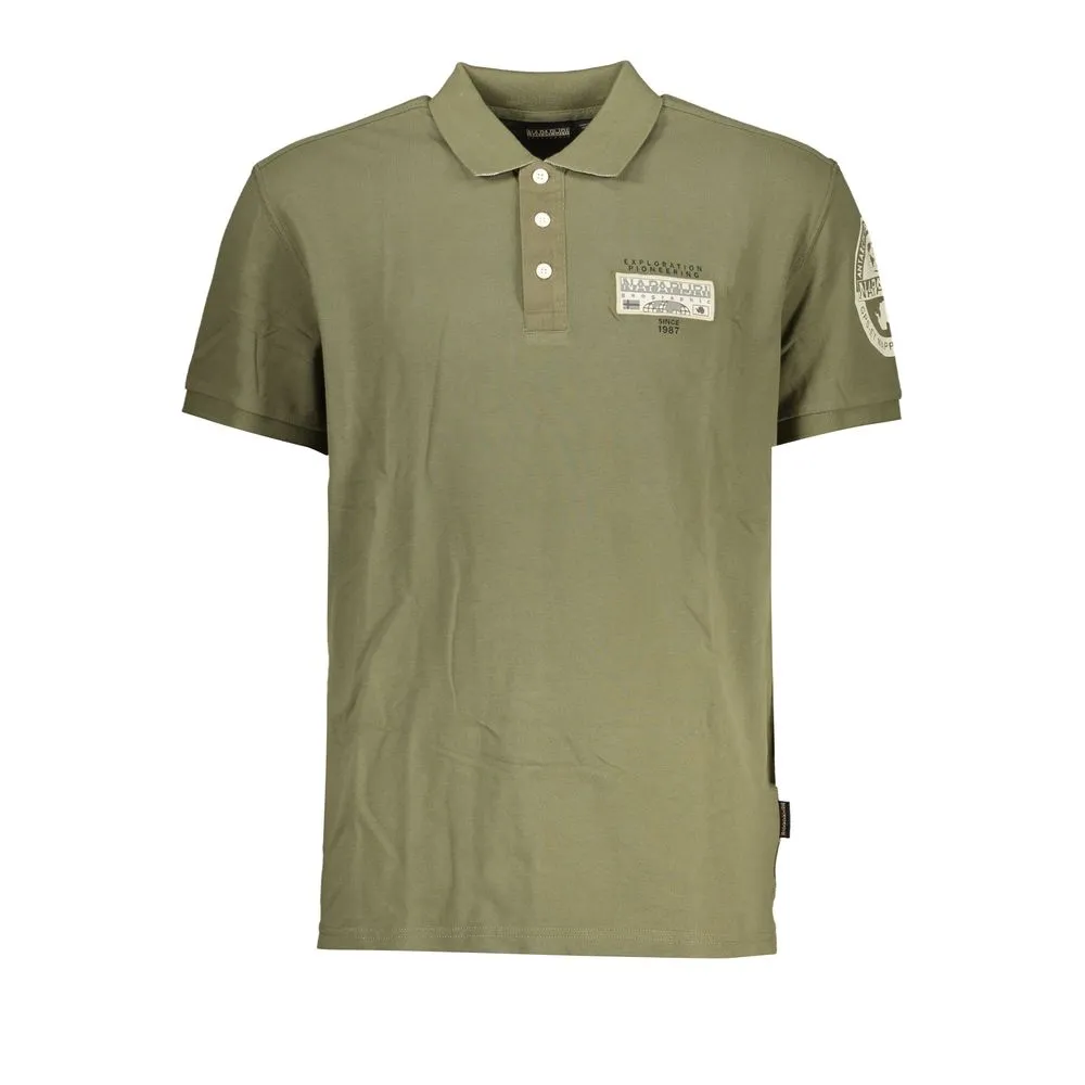 Napapijri Men's Elegant Green Cotton Polo with Contrast Details