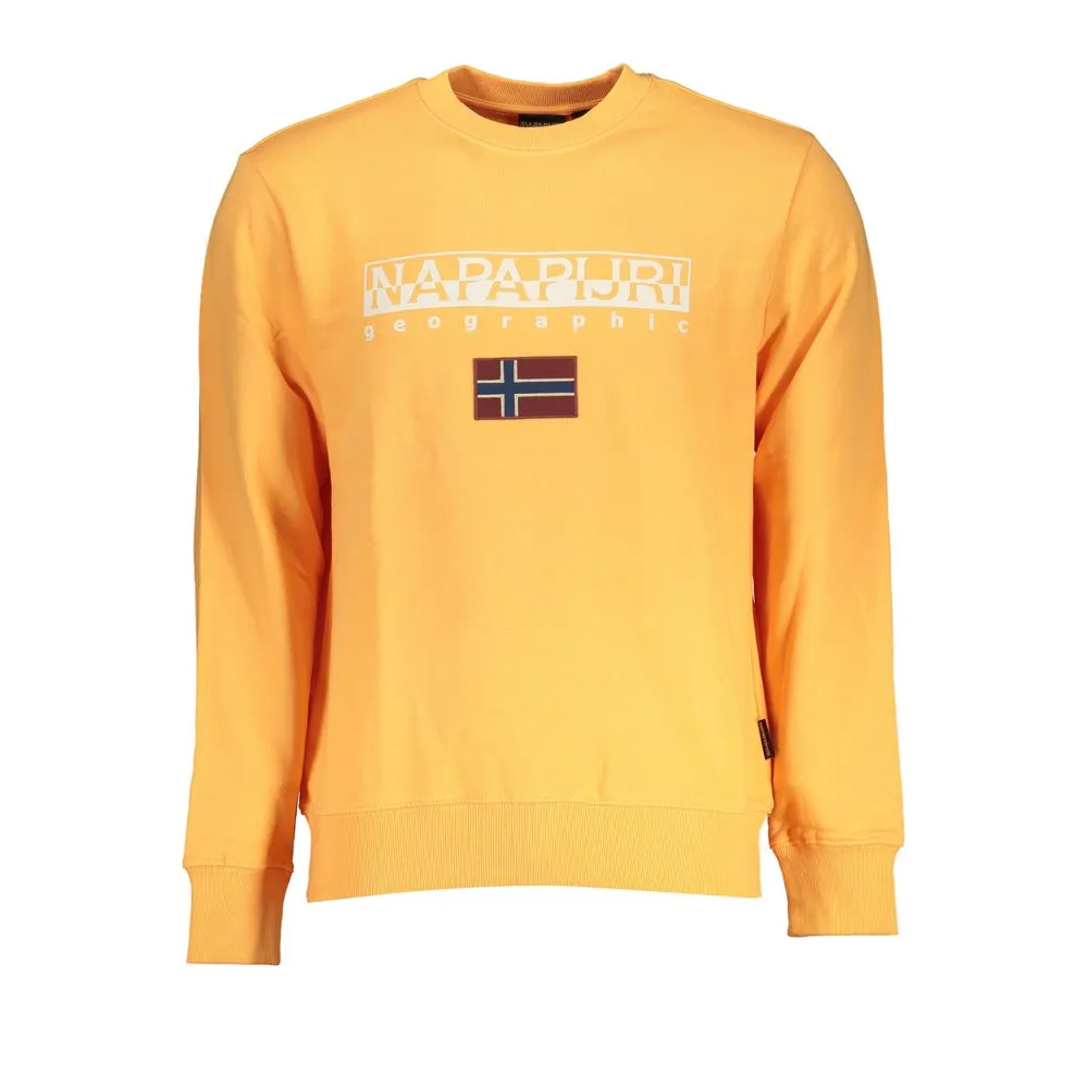 Napapijri Men's Sleek Orange Crew Neck Embroidered Sweatshirt