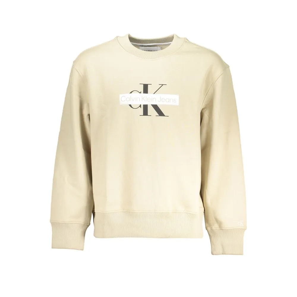 Calvin Klein Men's Beige Crew Neck Fleece Sweatshirt