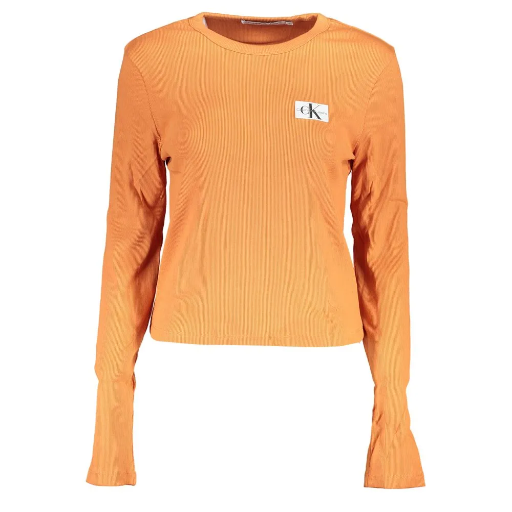 Calvin Klein Women's Elegant Wide Neck Orange Top with Logo Detail