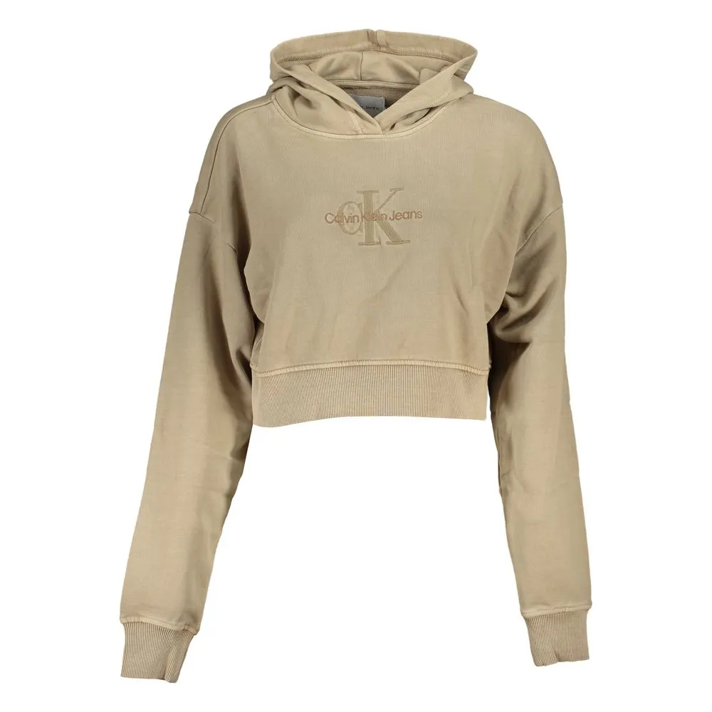 Calvin Klein Women's Chic Beige Embroidered Hooded Sweatshirt