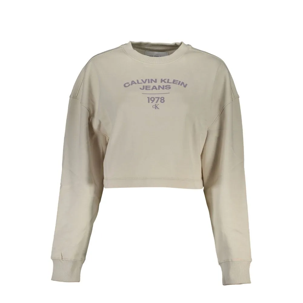 Calvin Klein Women's Beige Crew Neck Fleece Sweatshirt