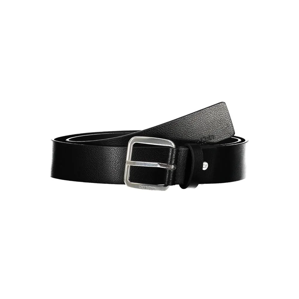 Calvin Klein Men's Elegant Black Leather Belt with Metal Buckle