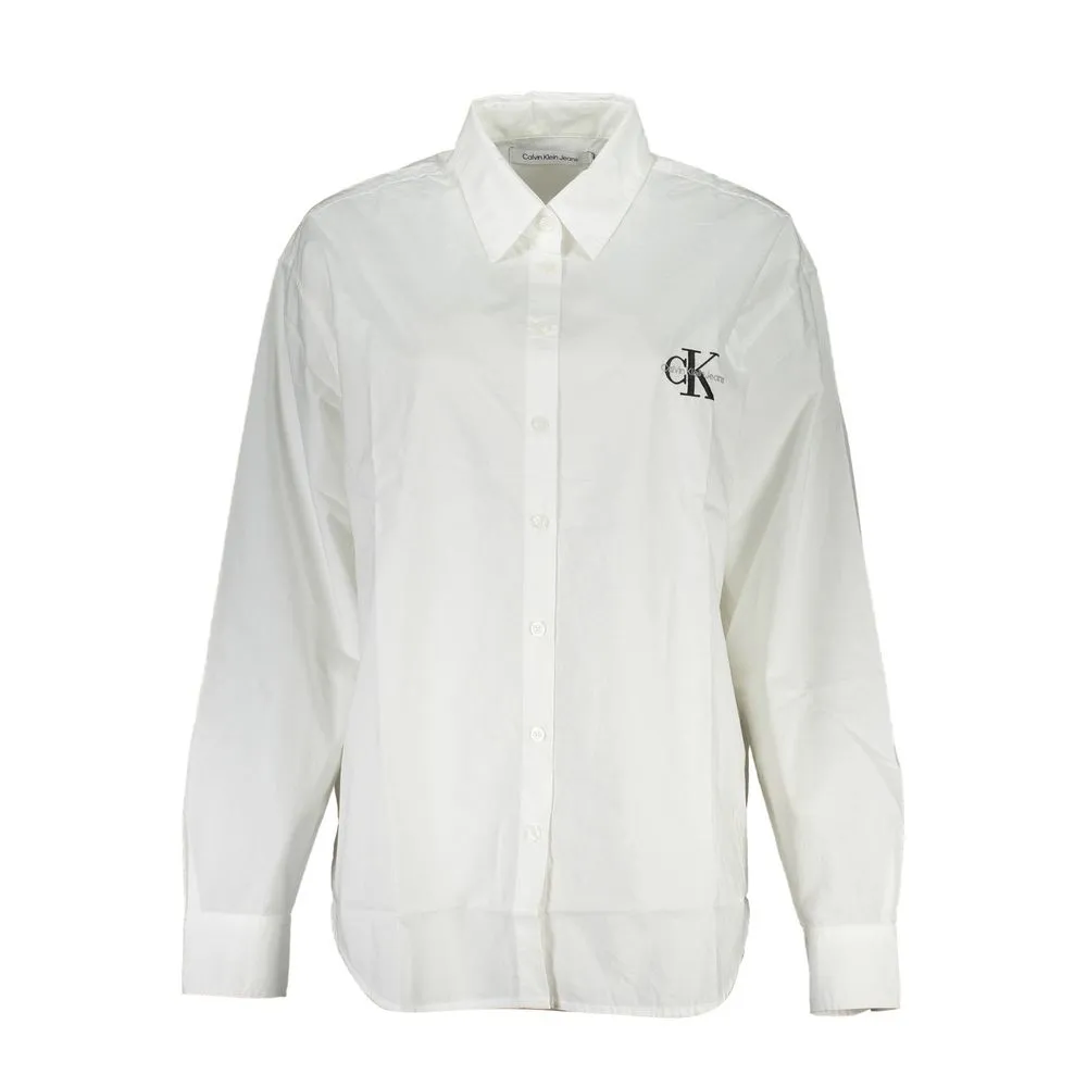 Calvin Klein Women's Elegant Long-Sleeved White Cotton Shirt