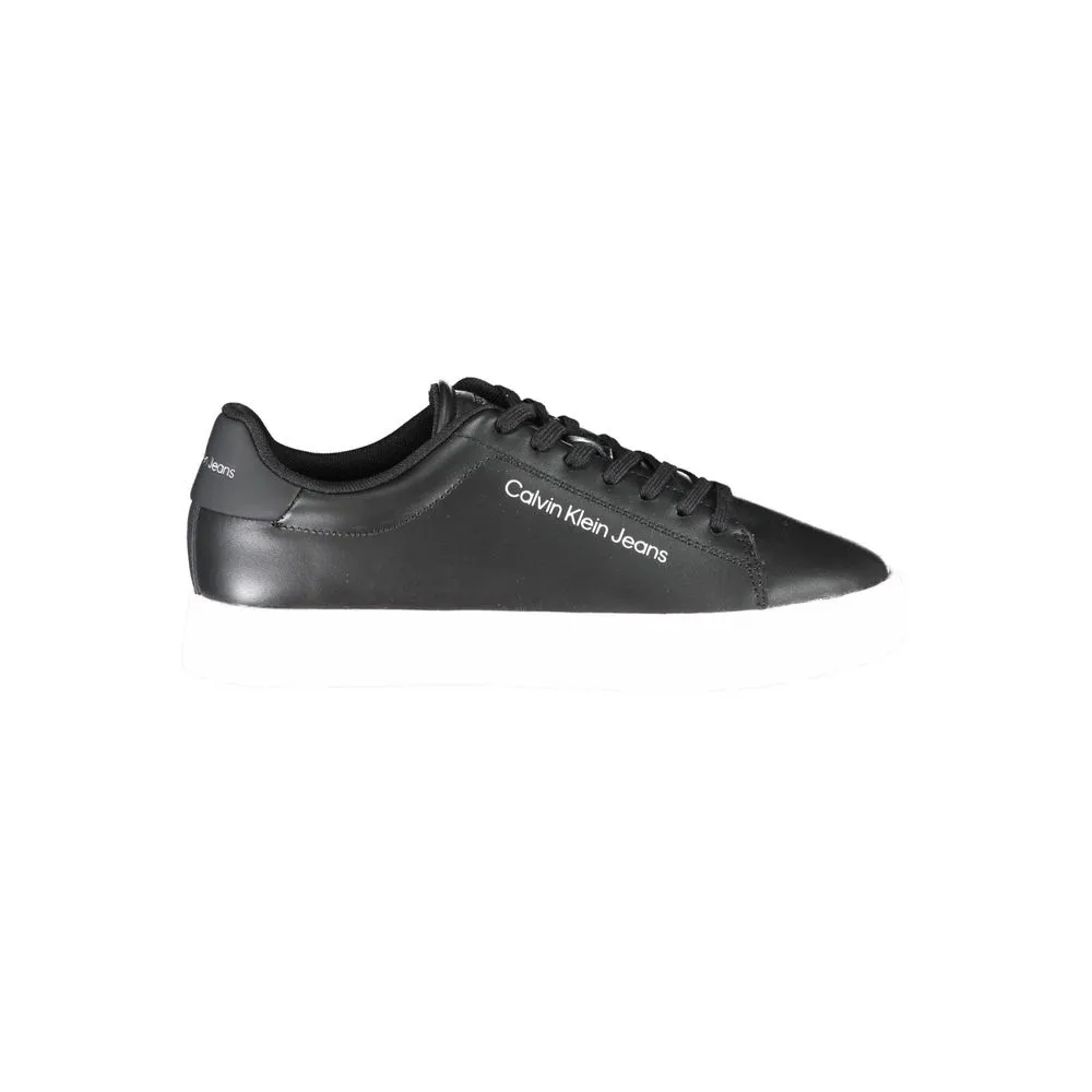 Calvin Klein Men's Sleek Black Lace-up Sneakers with Contrast Details