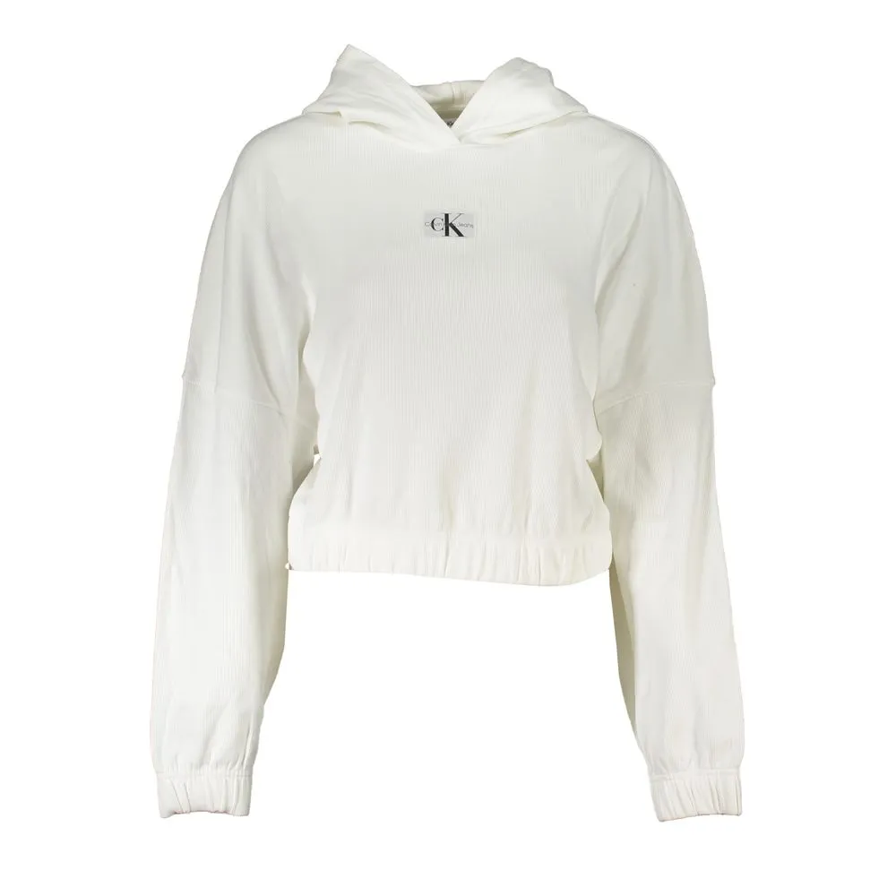 Calvin Klein Women's Chic White Hooded Sweater with Logo Detail