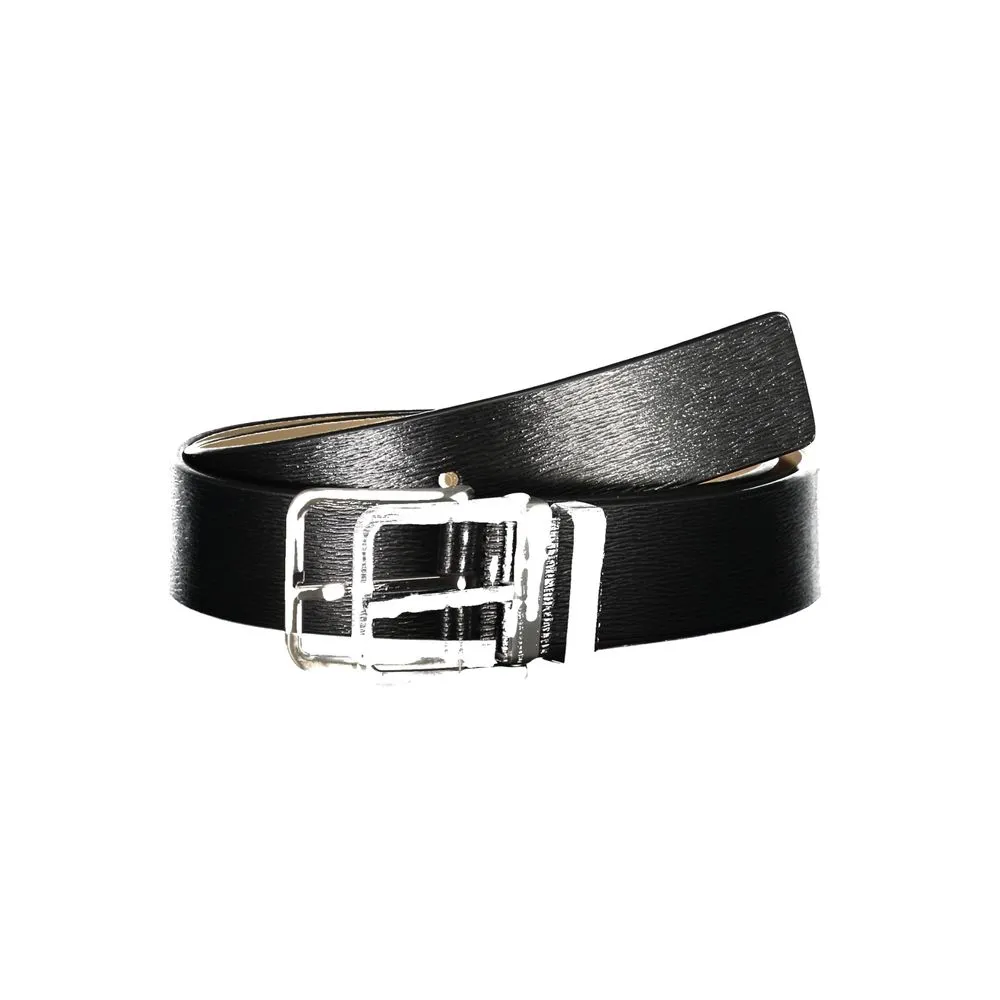 Calvin Klein Men's Elegant Black Leather Belt with Metal Buckle