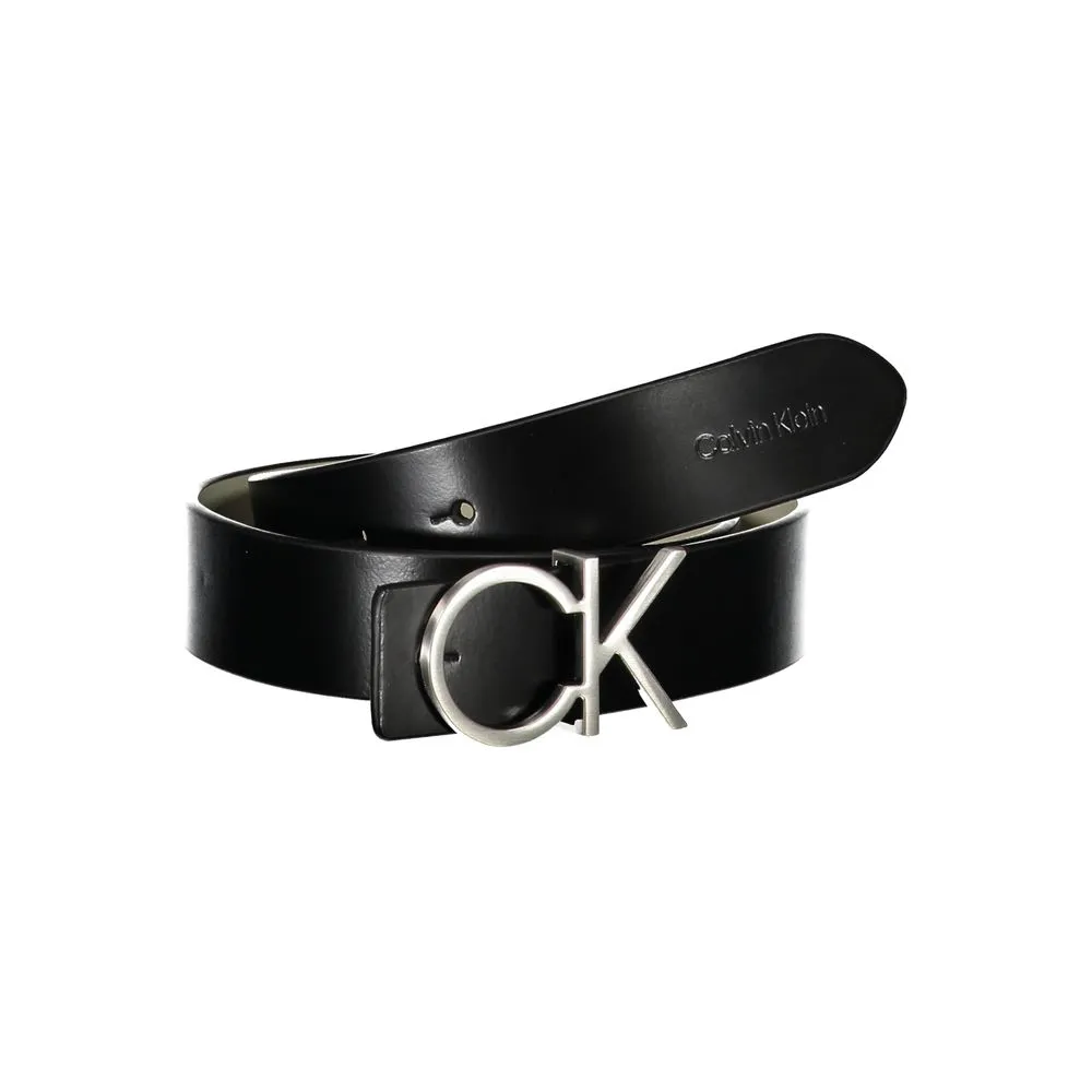 Calvin Klein Women's Reversible Black Leather Belt with Metal Buckle