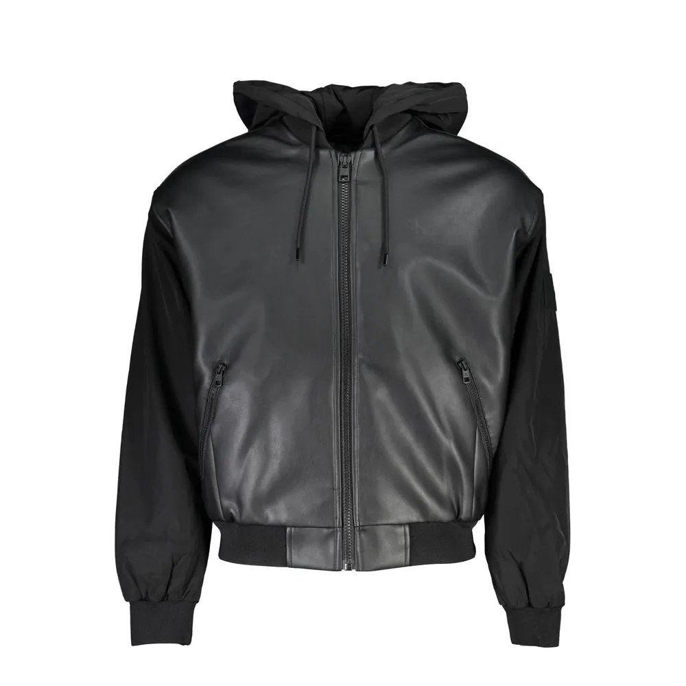 Calvin Klein Women's Sleek Black Contrast-Trim Jacket with Hood