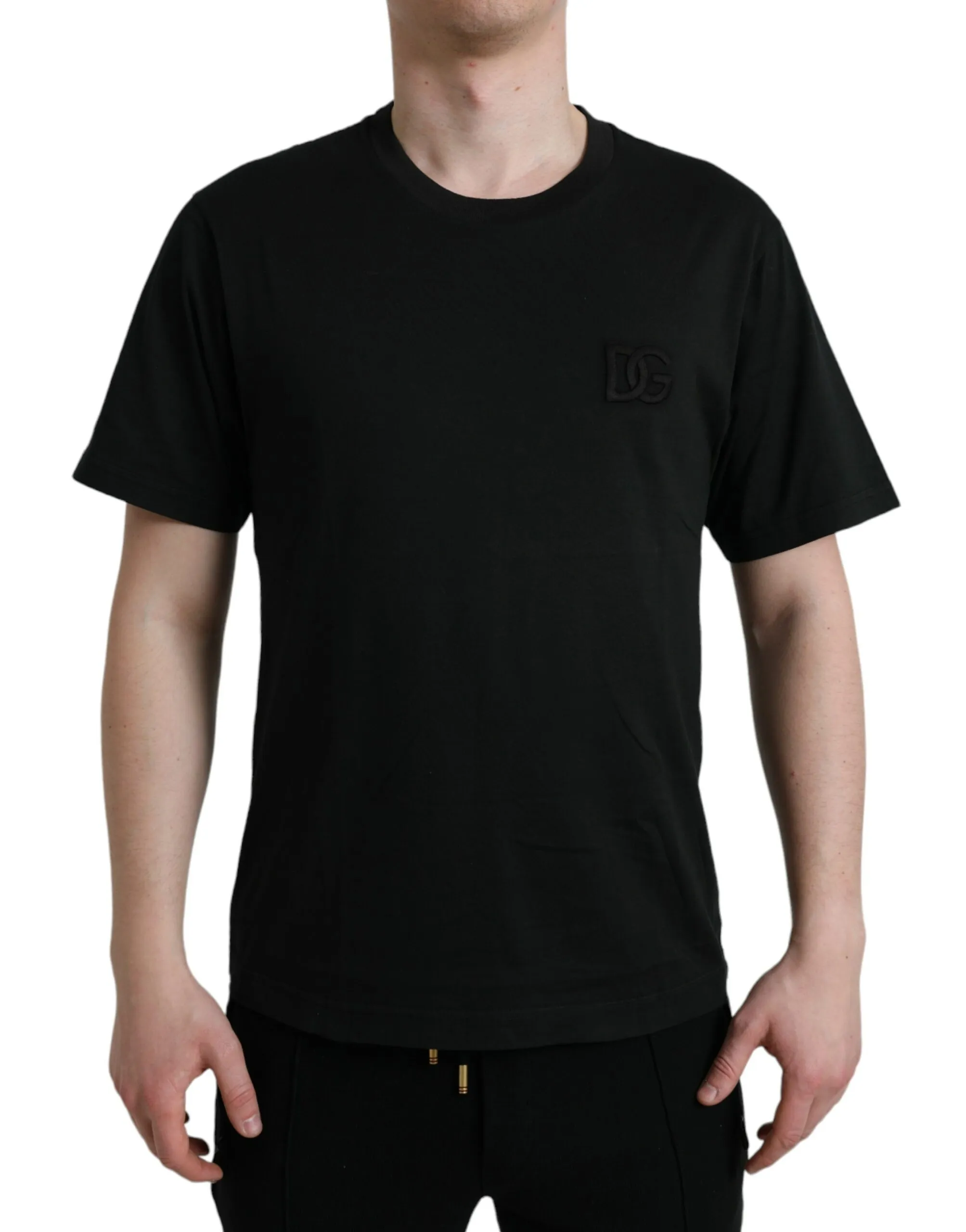 Dolce & Gabbana Men's Elegant Black Cotton Crew Neck Tee