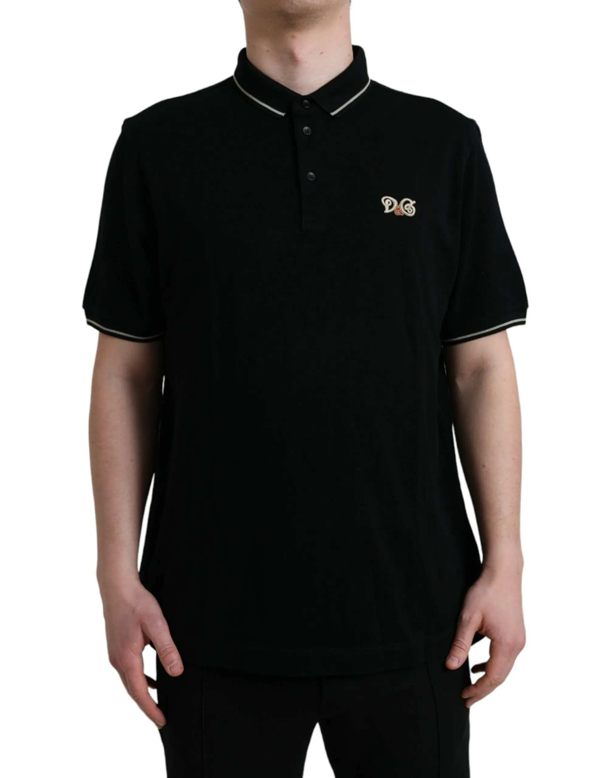 Dolce & Gabbana Men's Elegant Black Cotton Polo Tee