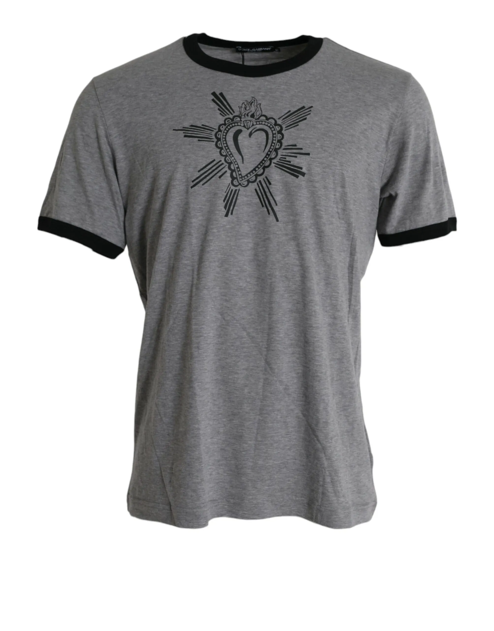 Dolce & Gabbana Men's Heart Print Crew Neck Cotton Tee in Gray