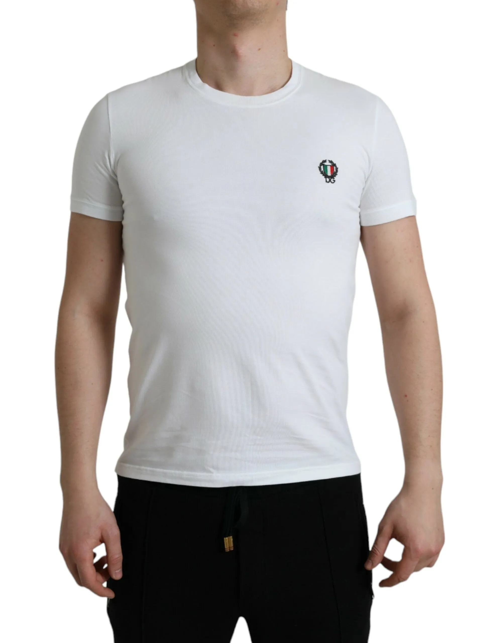 Dolce & Gabbana Men's Elegant Crew Neck Tee with Emblematic Crest