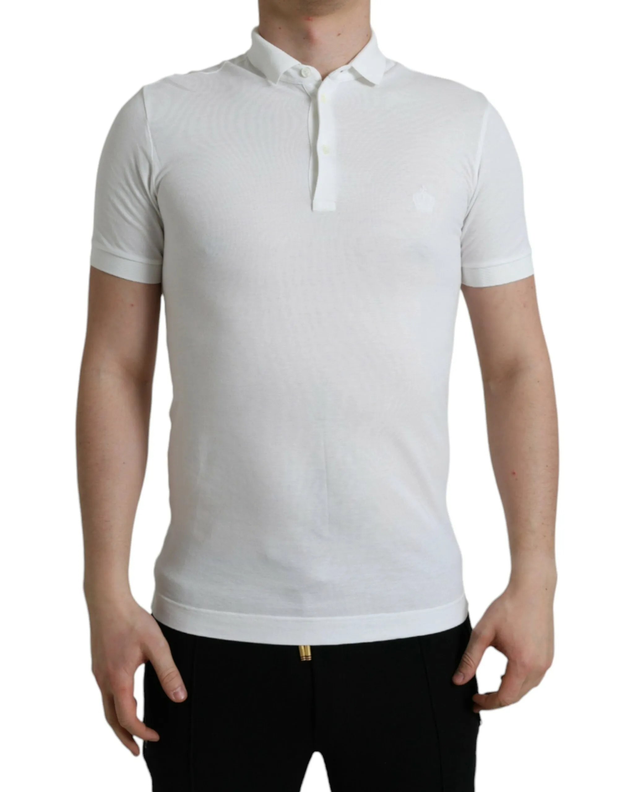 Dolce & Gabbana Men's Crown Embroidered White Cotton Polo