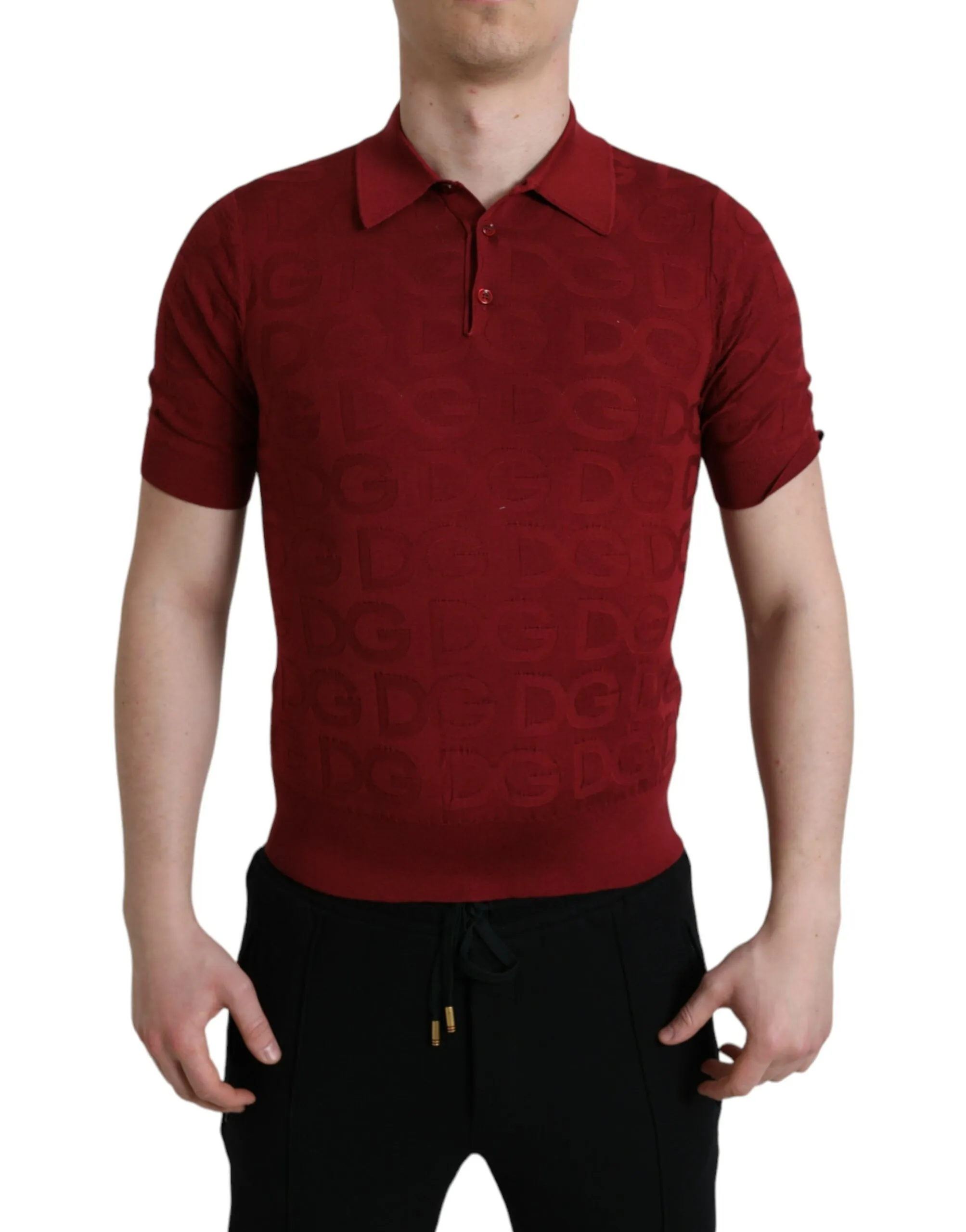 Dolce & Gabbana Men's Silk Maroon Polo T-Shirt - Elegance Meets Comfort