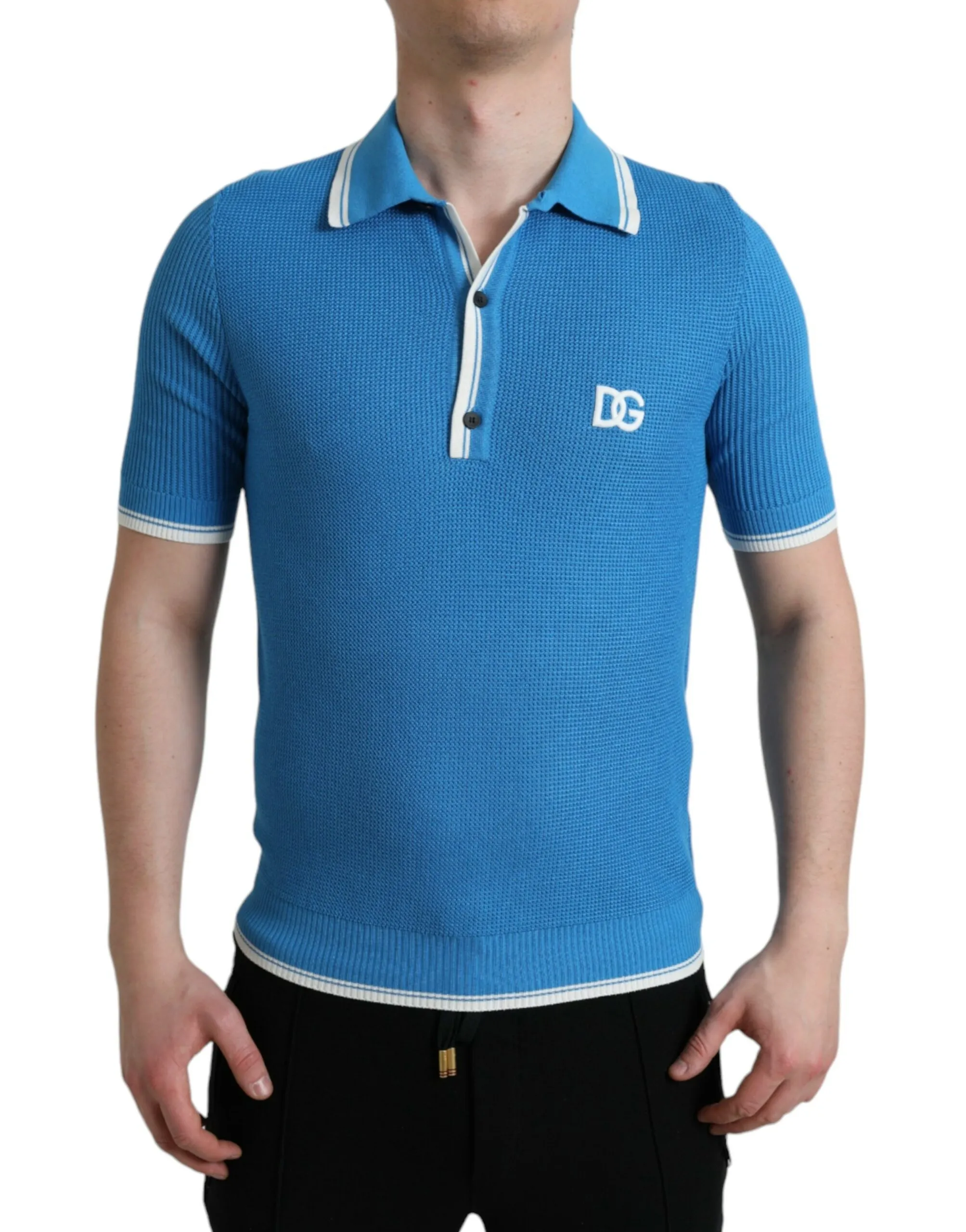 Dolce & Gabbana Men's Elegant Blue Cotton Blend Polo T-shirt