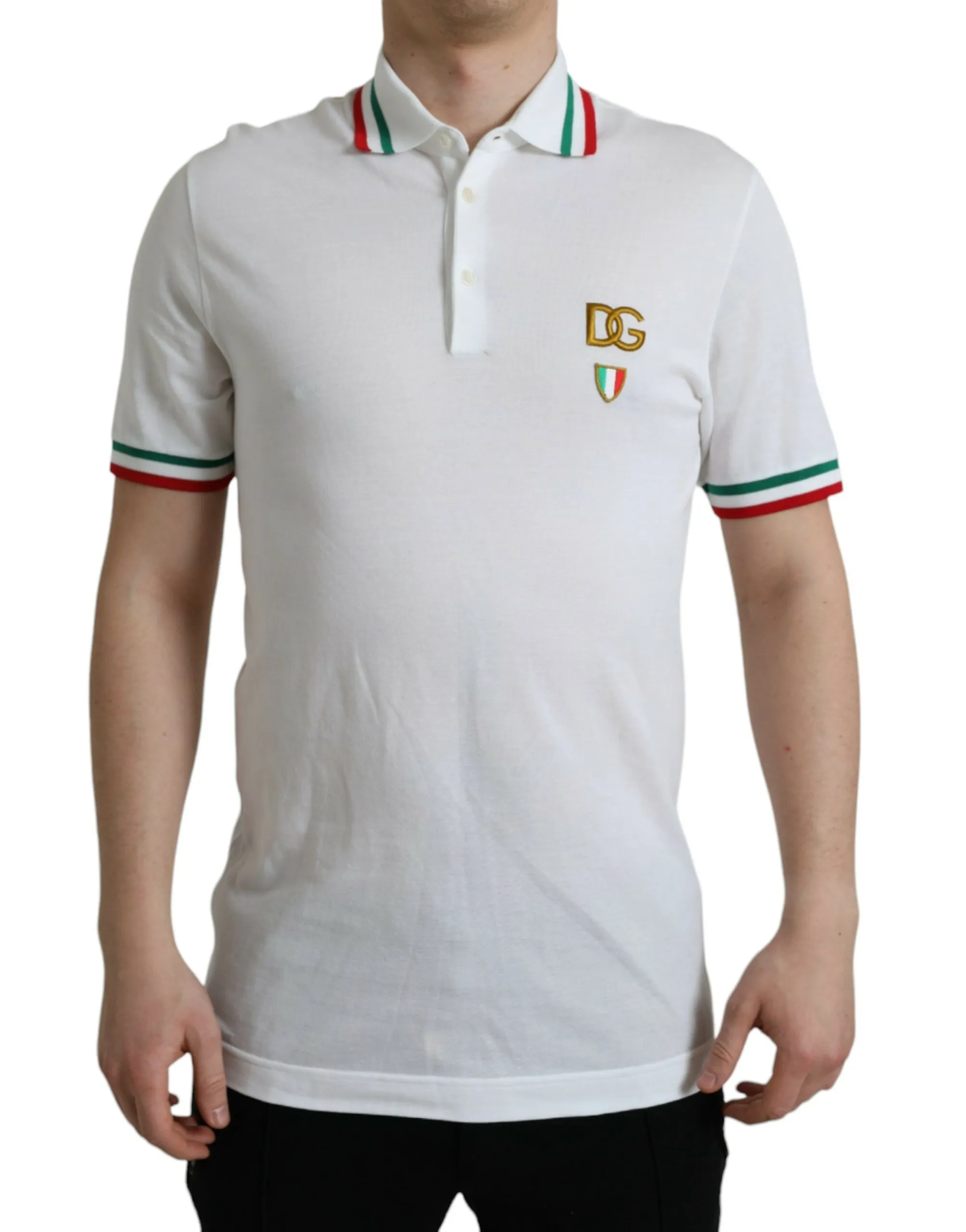 Dolce & Gabbana Men's Elegant White Cotton Polo with Logo Detail