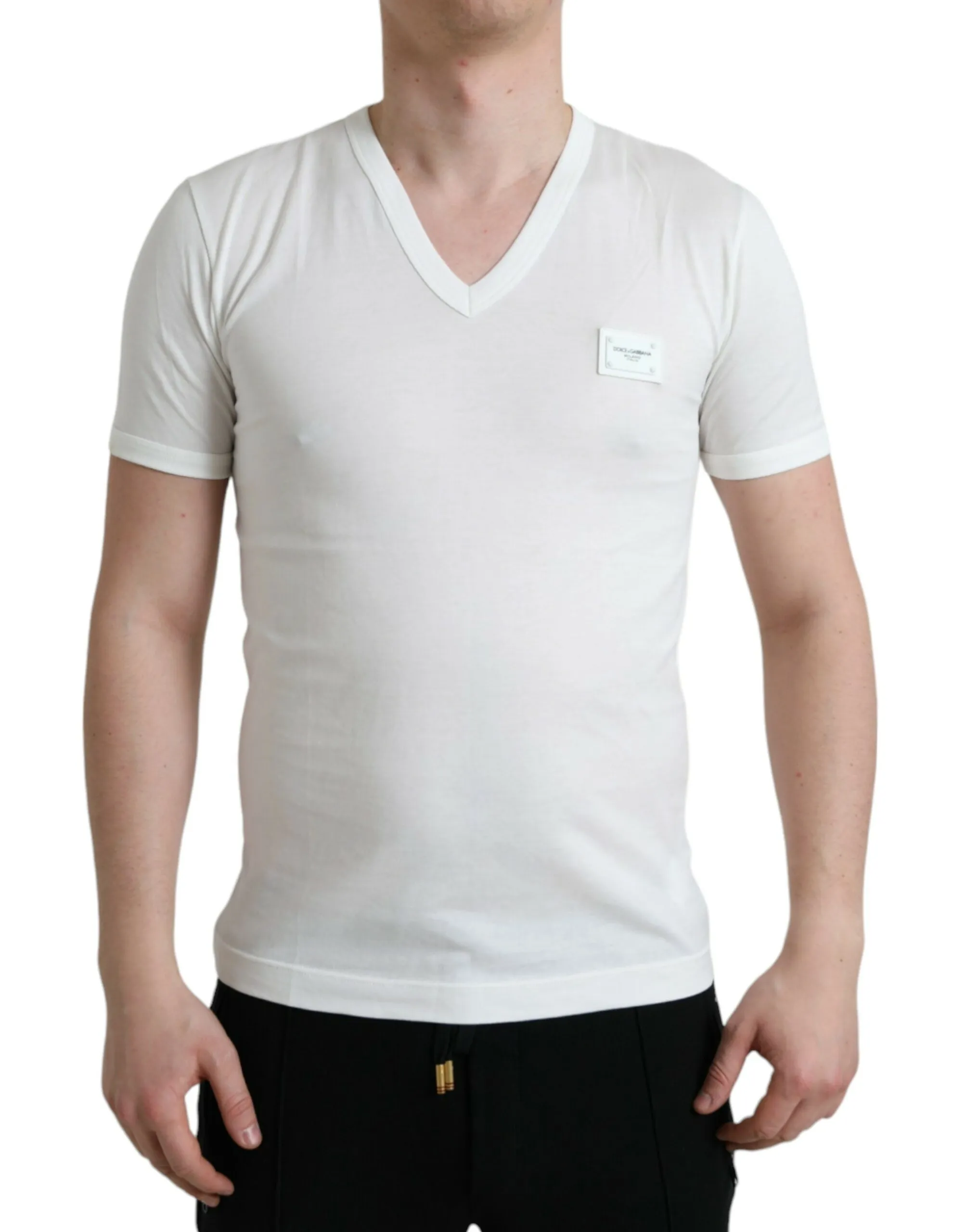 Dolce & Gabbana Men's Chic White V-Neck Logo Tee