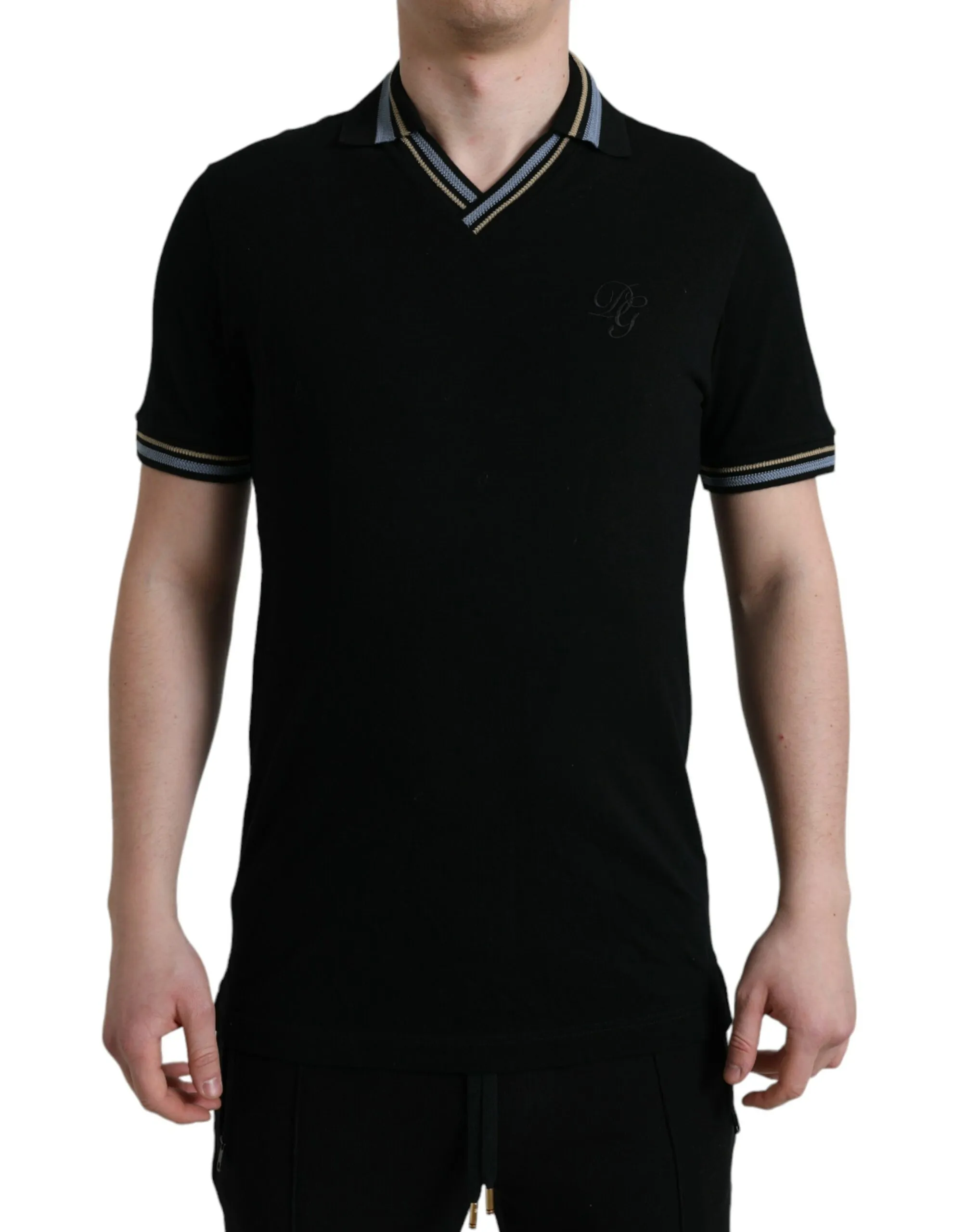Dolce & Gabbana Men's Elegant Black V-Neck Polo Tee