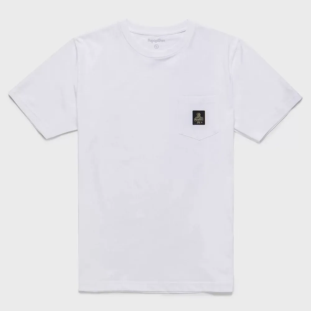 Refrigiwear Men's Elegant White Cotton Tee with Chest Logo