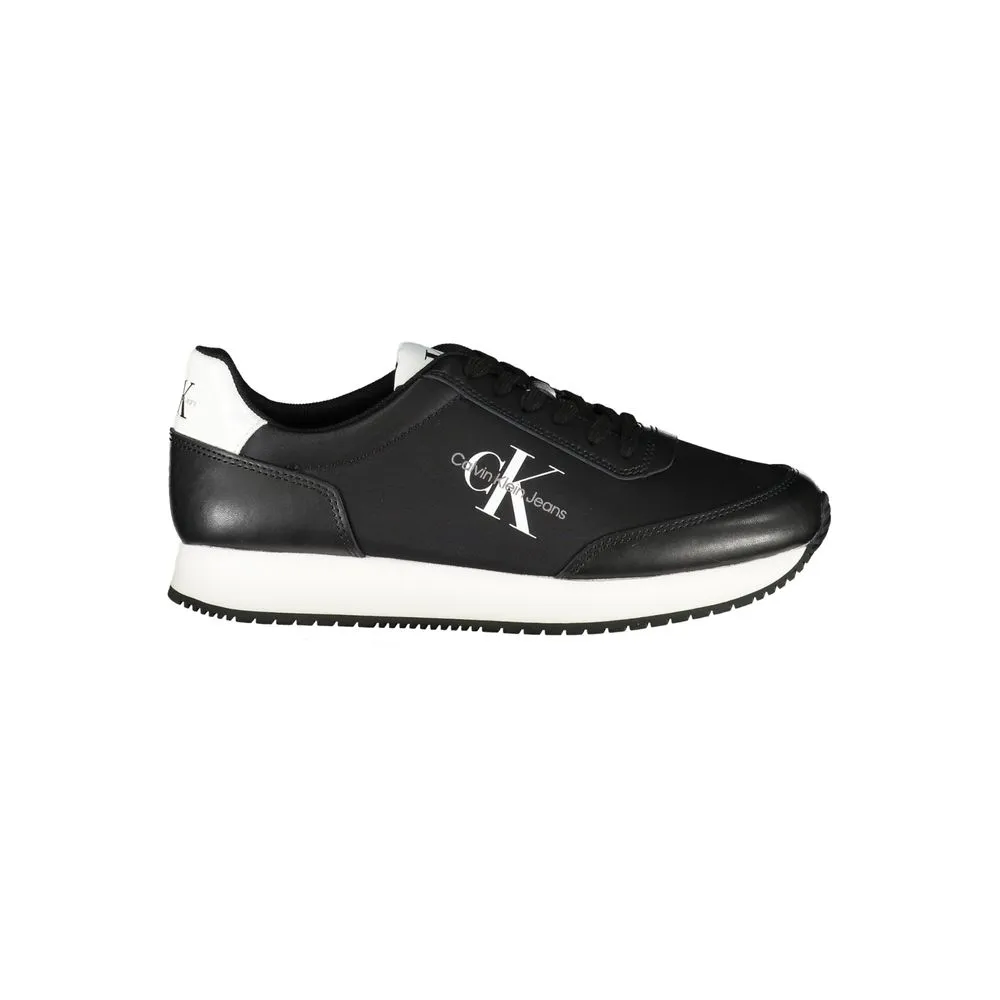 Calvin Klein Women's Sleek Black Lace-Up Sneakers with Contrast Details