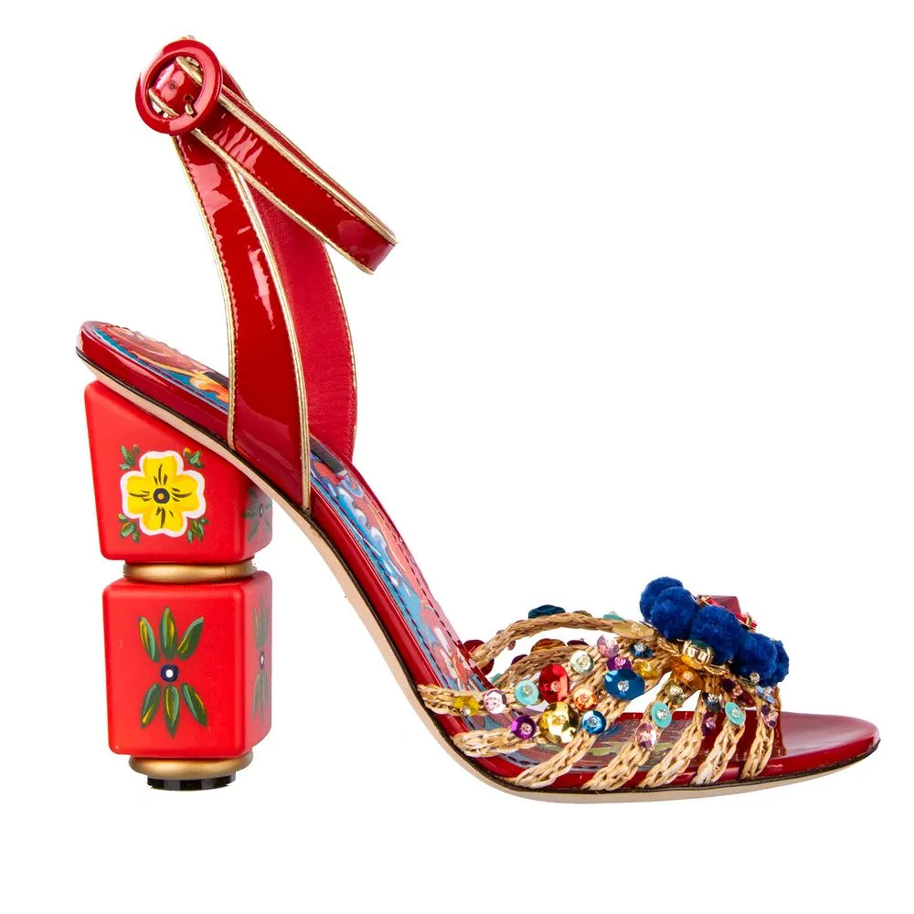 Dolce & Gabbana Women's Sicilian Cart Chic Red Calfskin Sandals