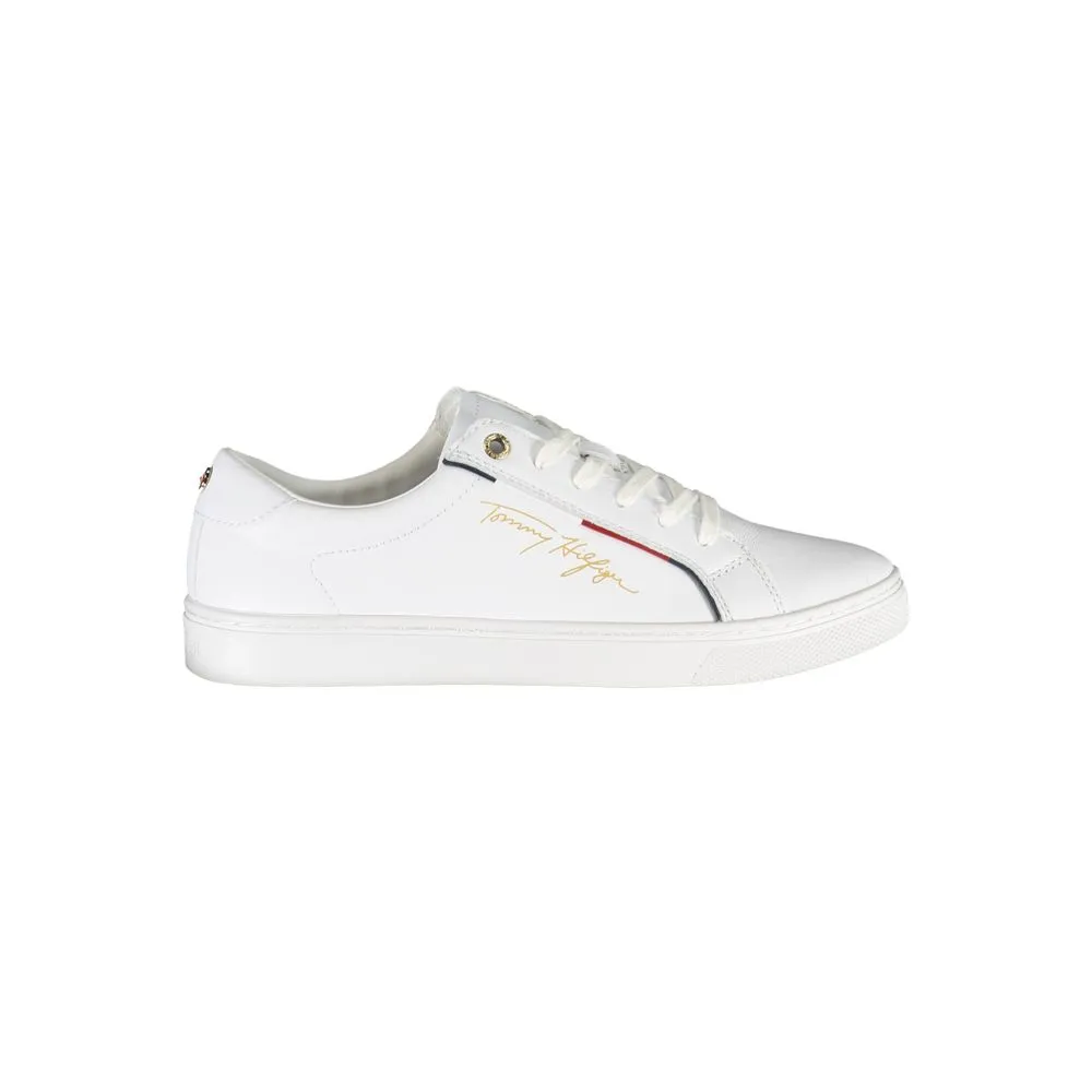Tommy Hilfiger Women's Elegant White Lace-Up Sneakers with Contrast Detail