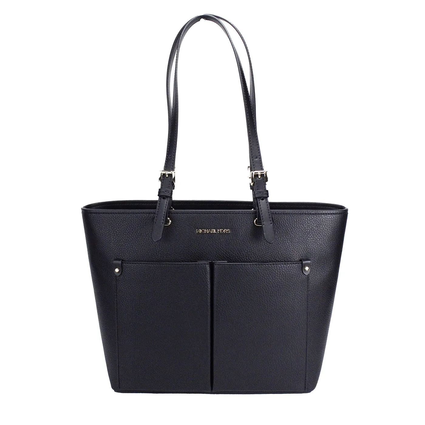 Michael Kors Women's Jet Set Medium Black Vegan Leather Double Pocket Tote Bag