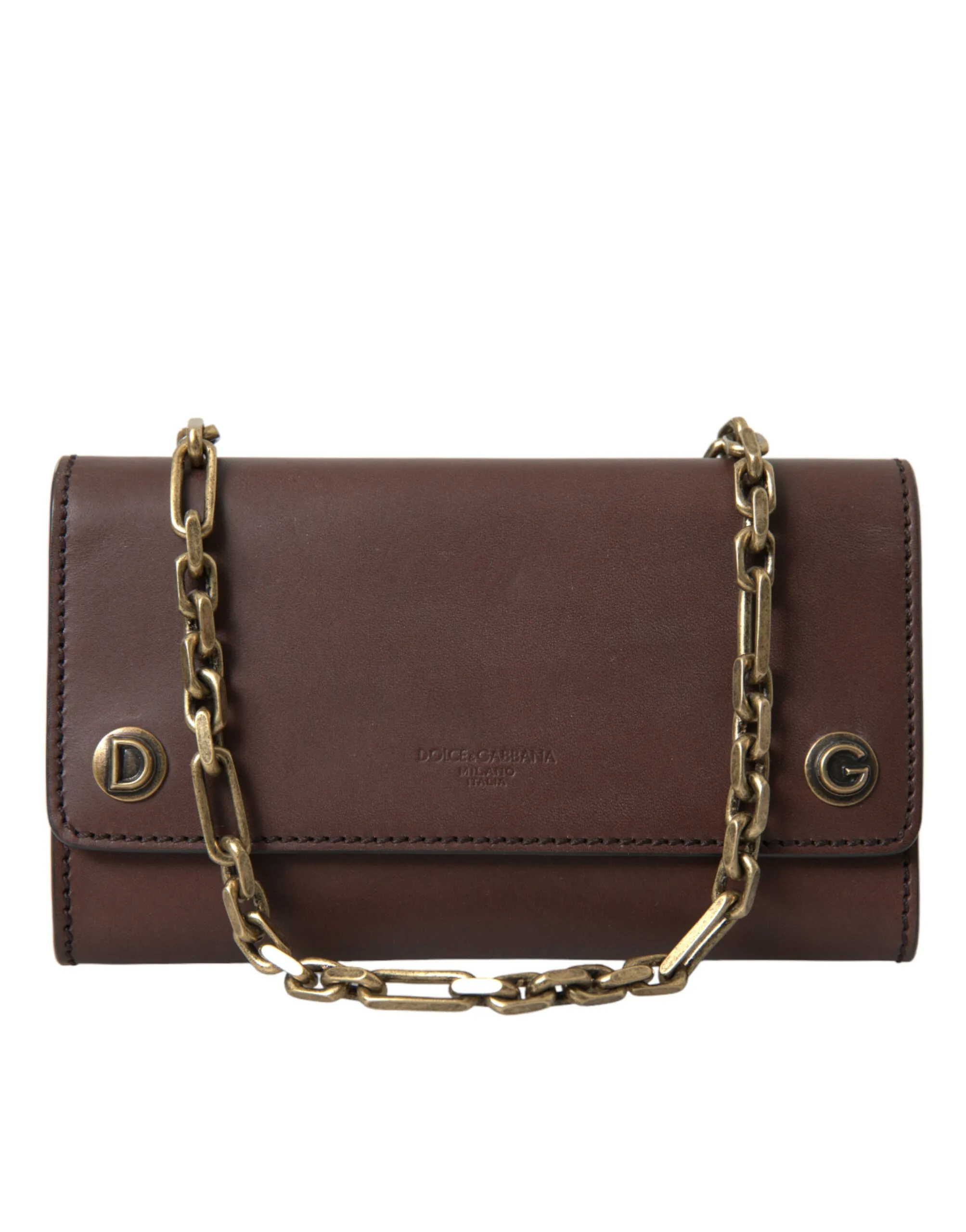 Dolce & Gabbana Women's Elegant Brown Leather Shoulder Bag with Gold Detailing