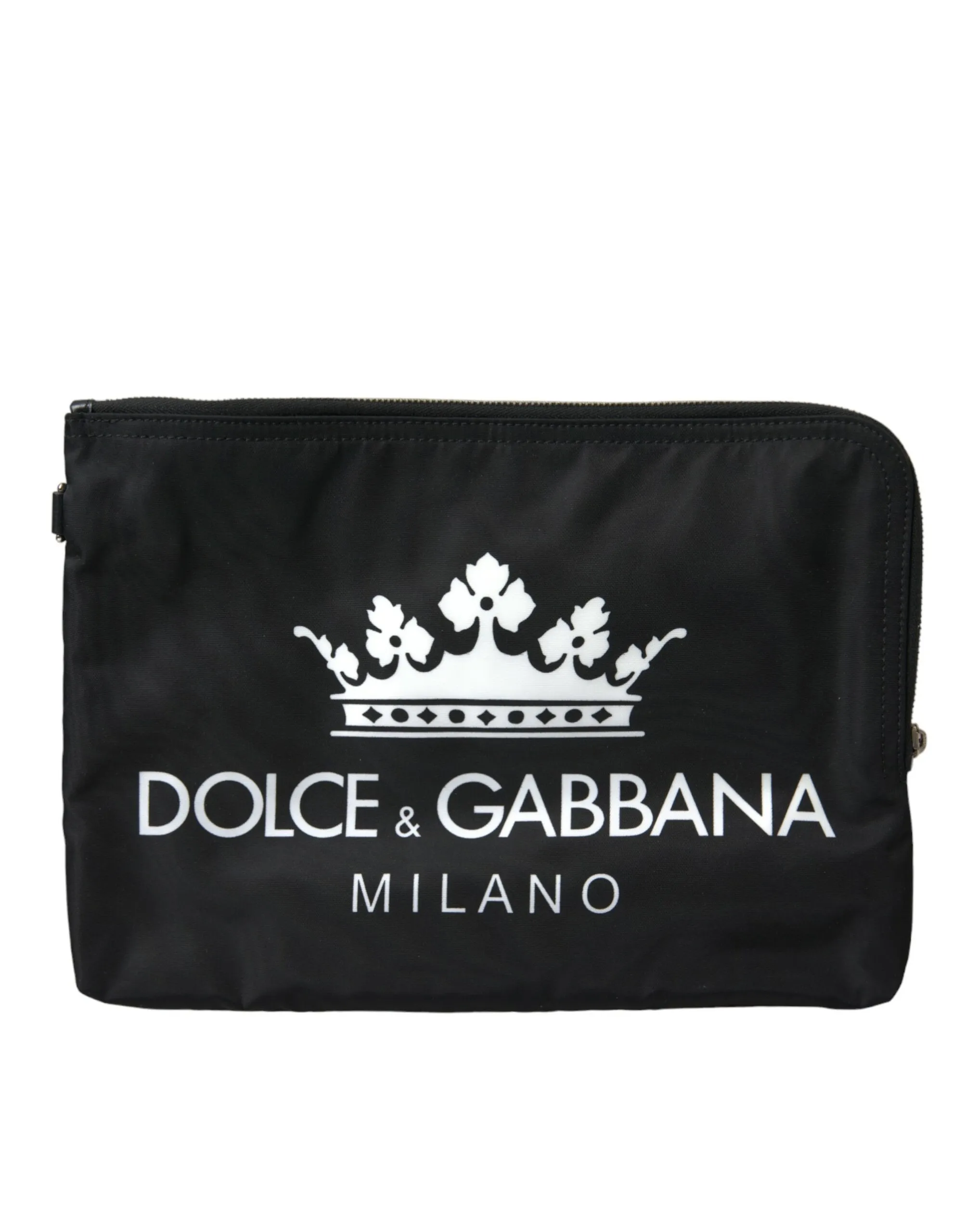 Dolce & Gabbana Men's Elegant Black Nylon Clutch with Crown Print