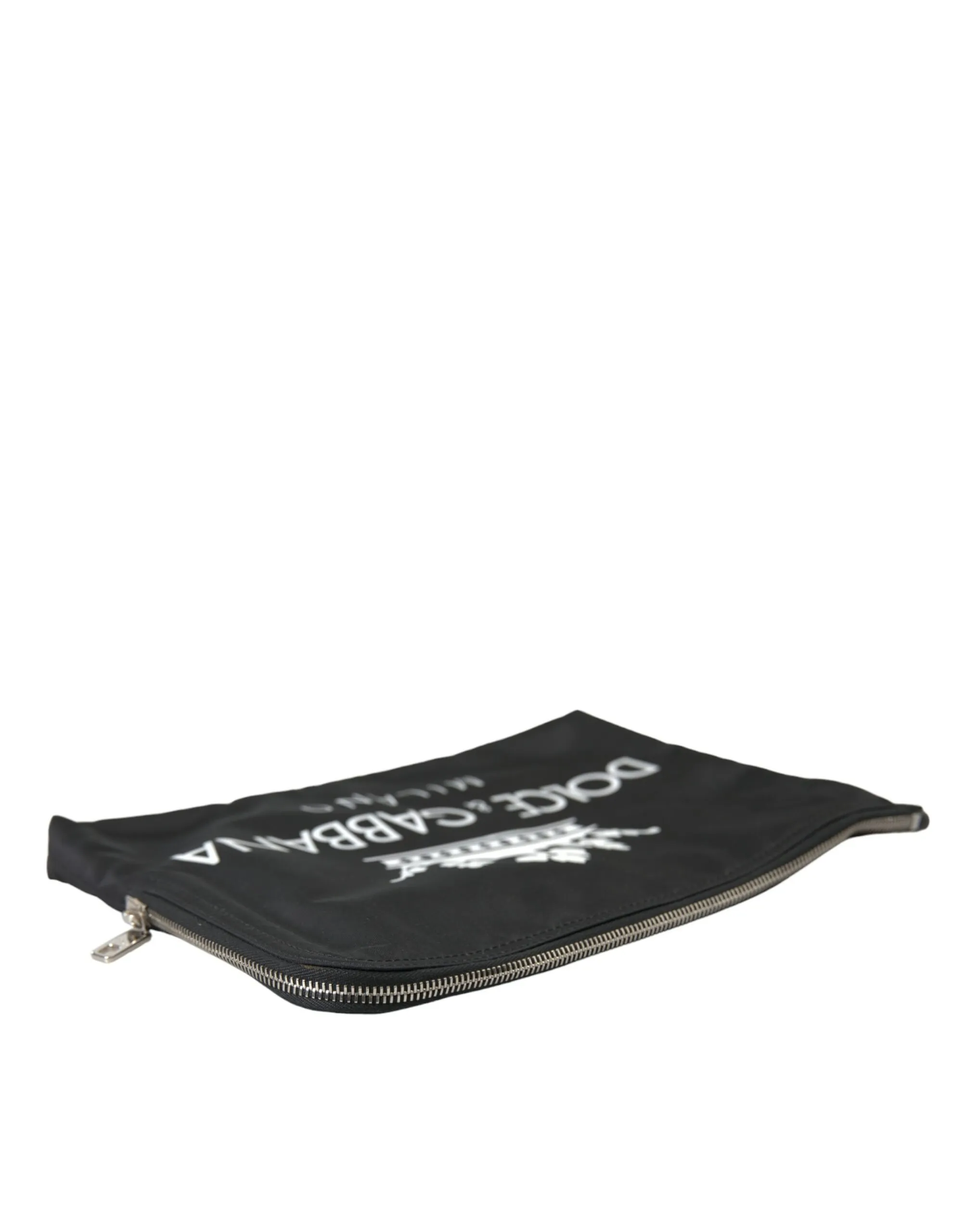 Dolce & Gabbana Men's Elegant Black Nylon Clutch with Crown Print