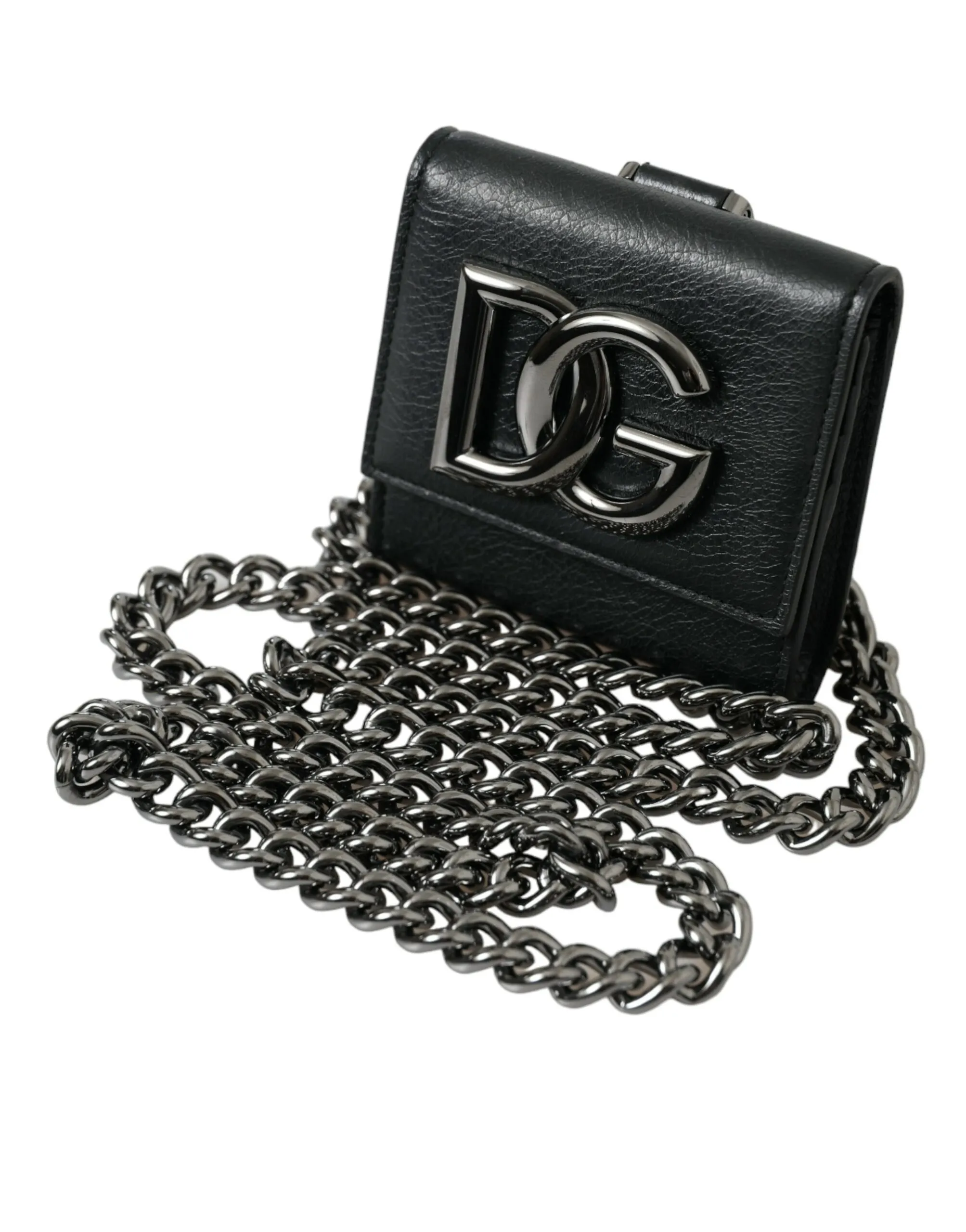 Dolce & Gabbana Men's Sleek Lamb Leather Card Holder with Chain Strap