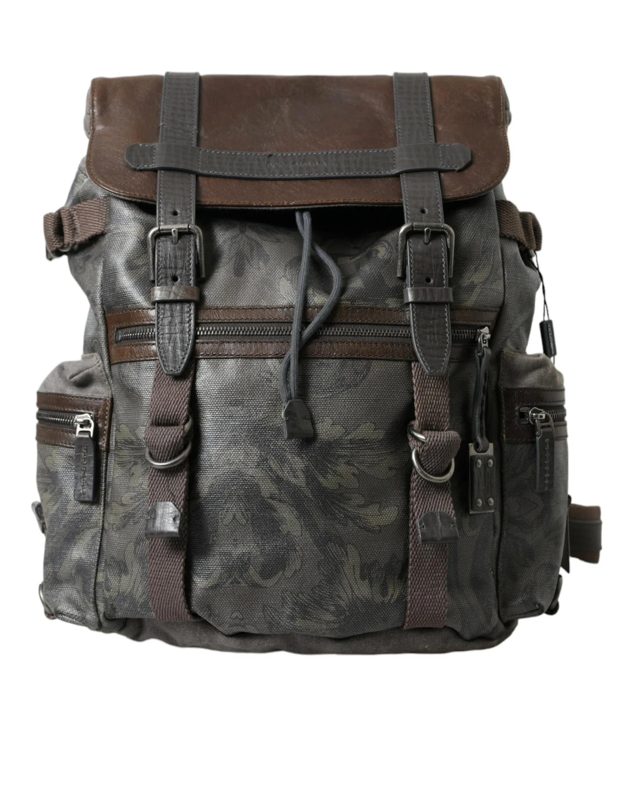Dolce & Gabbana Men's Elegant Green Canvas & Leather Backpack