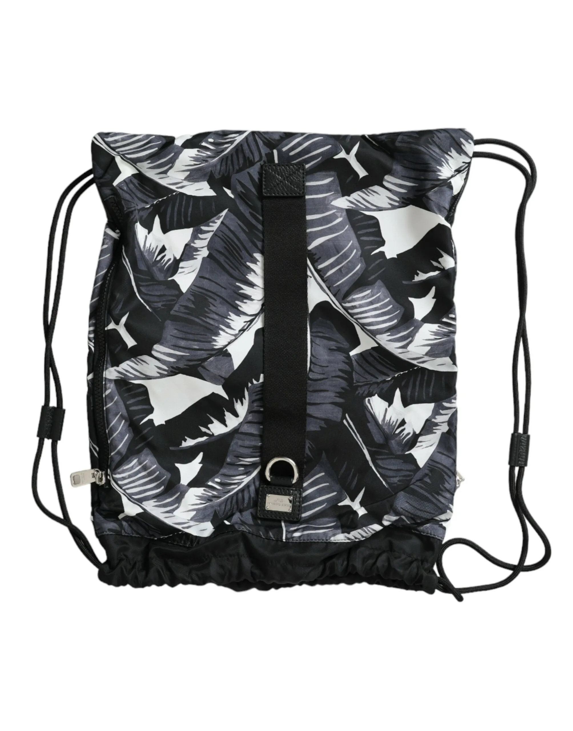 Dolce & Gabbana Men's Elegant Black Leaf Print Nap Sack Bag