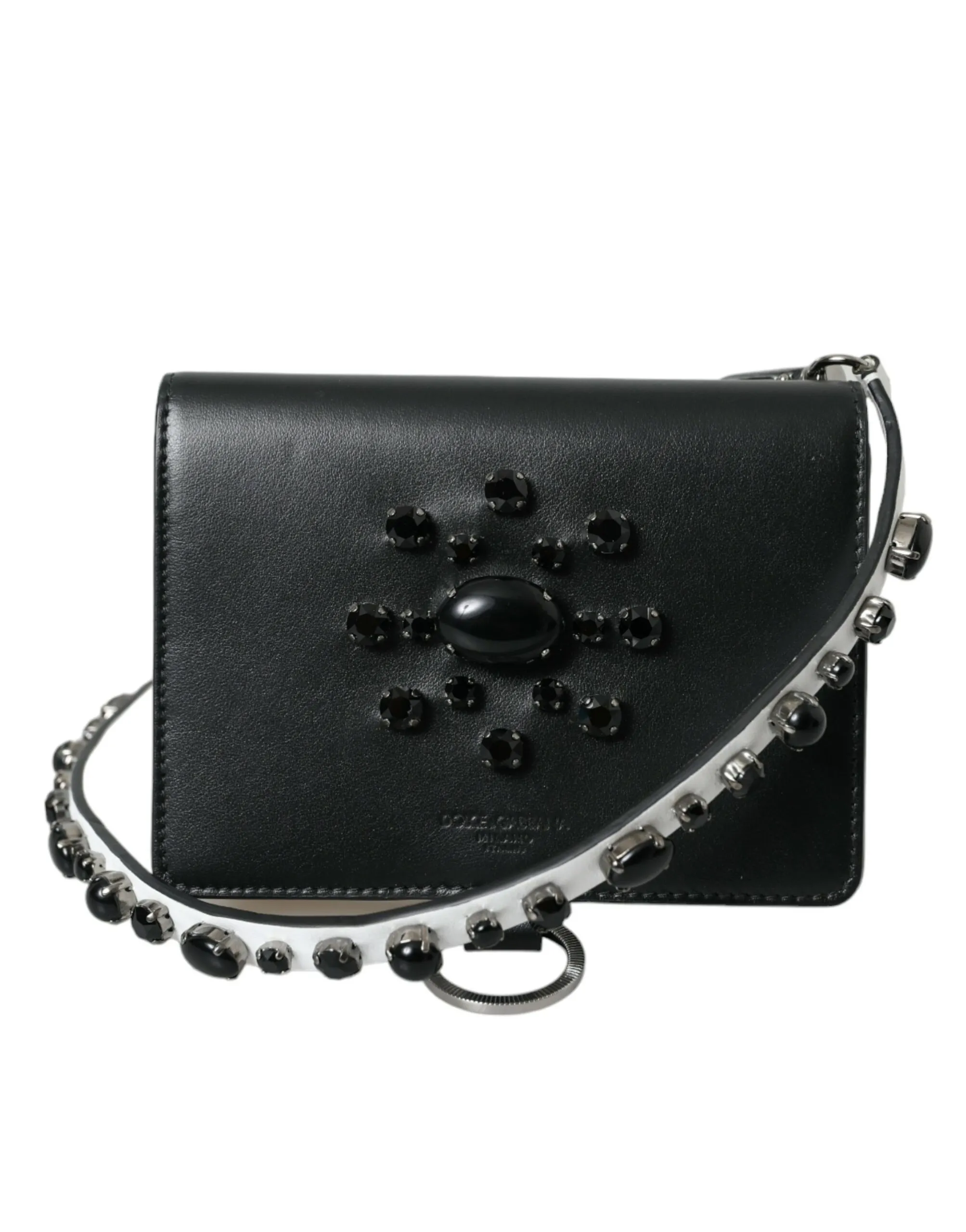 Dolce & Gabbana Women's Elegant Crystal-Embellished Leather Card Holder